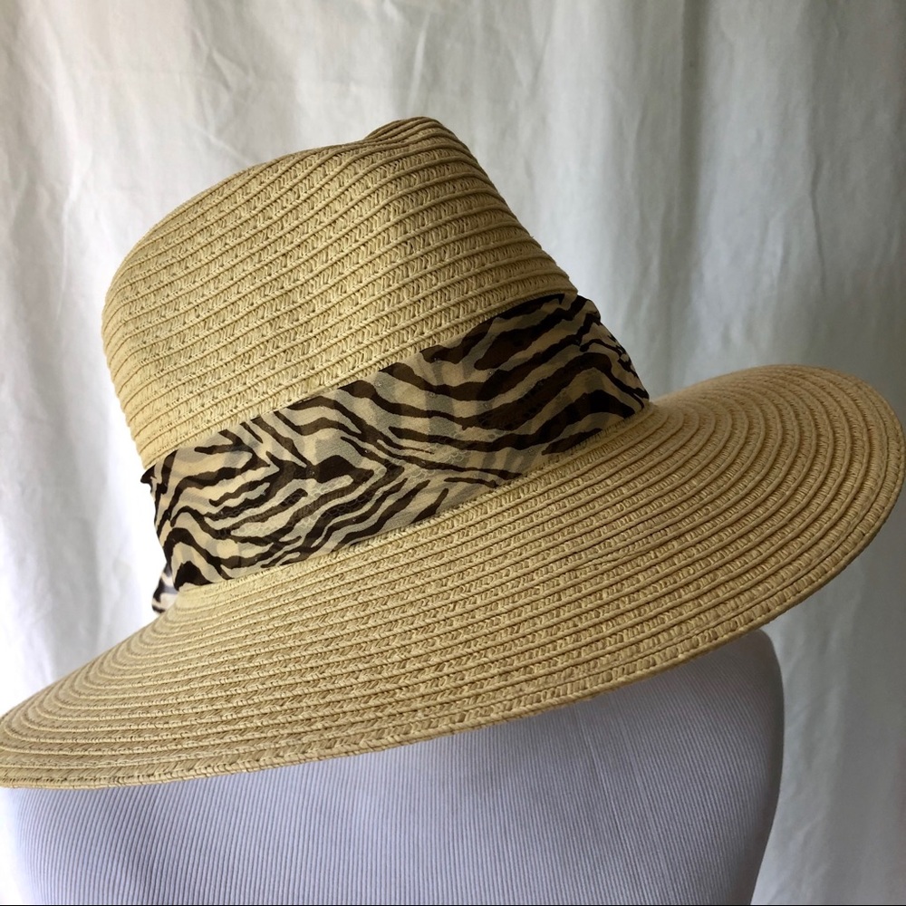 Jacobson Straw Hat w/ Animal Print Scarf